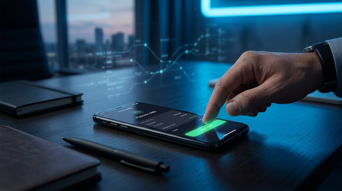 Smartfon z aplikacją kasyna i wybraną metodą płatności SMS na tle cyfrowych danych