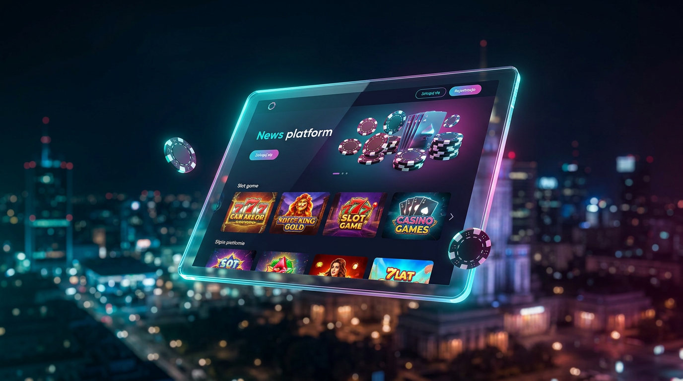 Futurystyczny interfejs nowego kasyna online 2026 na urządzeniu mobilnym z neonowymi akcentami
